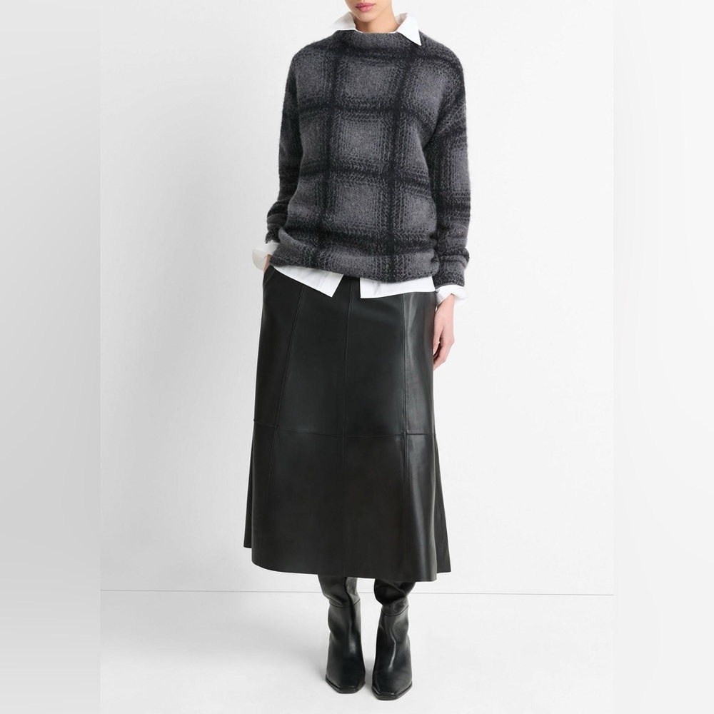 NWT Vince Shadow Plaid Funnel Neck Sweater